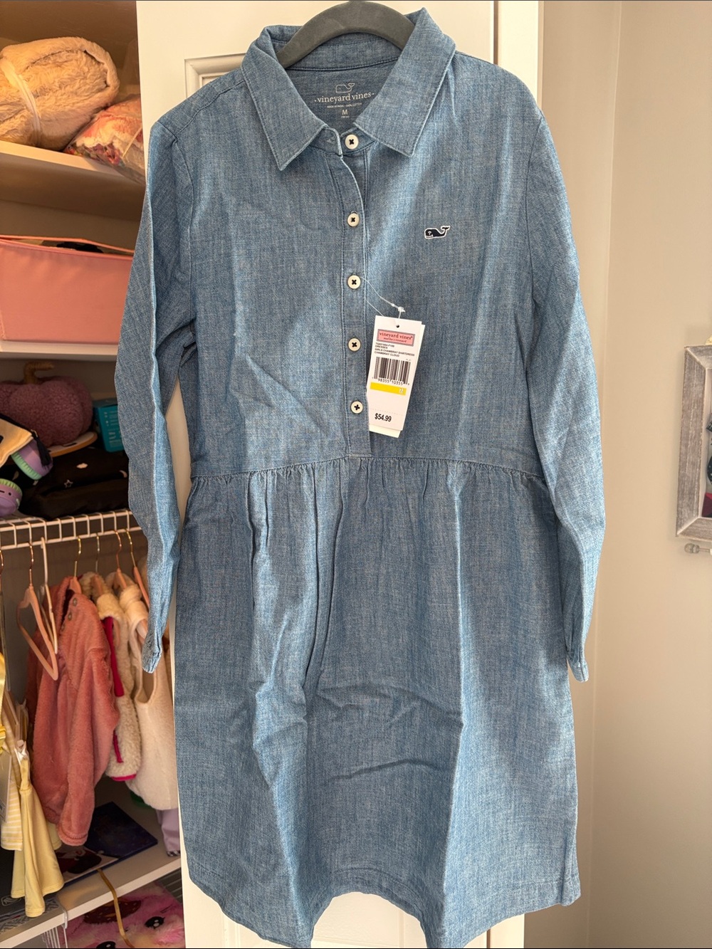 NWT Vineyard Vines Girls Light Blue Chambray Shirt Dress - Size M